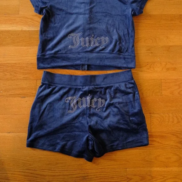 Juicy Couture Velour Tracksuit Set Womens Navy Blue Rhinestone Y2K Large - Picture 7 of 11